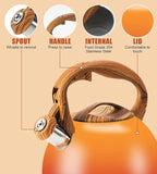 Tea Kettle Stovetop, 3.2Qt Stainless Steel Tea pots with Wood Grain Handle Food Grade Whistling Tea kettle,Induction/Gas Stoves (Orange-Red Gradient)
