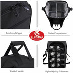 ALLCAMP 4 Bottle Wine Gift Bag - Insulated Tote Cooler, Adjustable Strap, Includes 4 Wine Glasses, Napkins & Corkscrew, Portable Travel Gifting (Black)