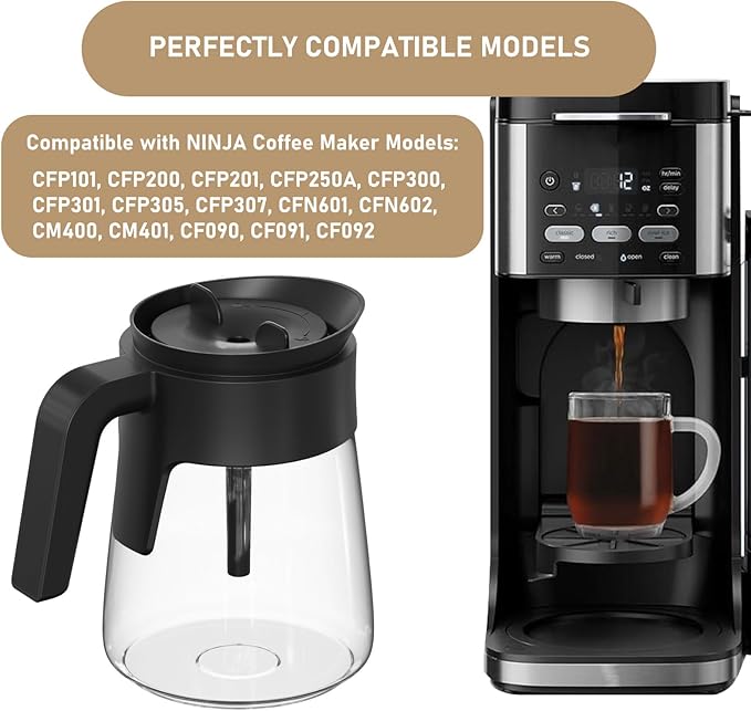 12 Cup Coffee Maker Carafe Replacement Pot Compatible with Ninja Coffee Maker CFP101 CFP201 CFP301 CFN601 CM401 CFP200 CFP250A CFP300 CFP305 CFP307 CFN602 CM400 CM401 CF090 CF091 CF092
