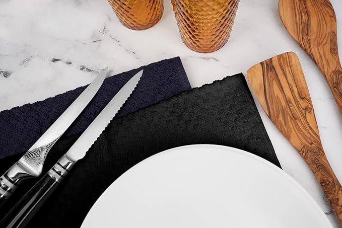 [12 Pack] Cotton Kitchen Towels - Waffle Weave for Embroidery Absorbent Terry Cloth Dish Towels for Washing Hand and Drying Dishes Rags 15x26 Inches, Navy