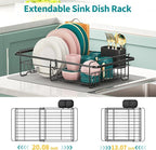 Expandable in Sink Dish Drying Rack - Adjustable Dish Rack in Sink, Rustproof Dish Drainer for Kitchen Counter, Dish Strainer with Utensil Holder, Sink Rack Fit for 13"-18" Kitchen Sink