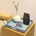 Spsyrine Light Blue Decorative Tray for Living Room, Square Modern Plastic Coffee Serving Table Tray for Ottoman Bathroom Kitchen, 13"*13".