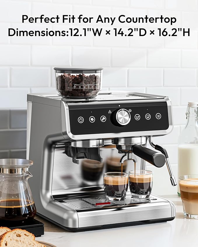 EUHOMY Espresso Machine with Grinder, 20 Bar Professional Espresso Coffee Maker for Home, with Milk Frother for Latte, Cappuccino & Barista-Style