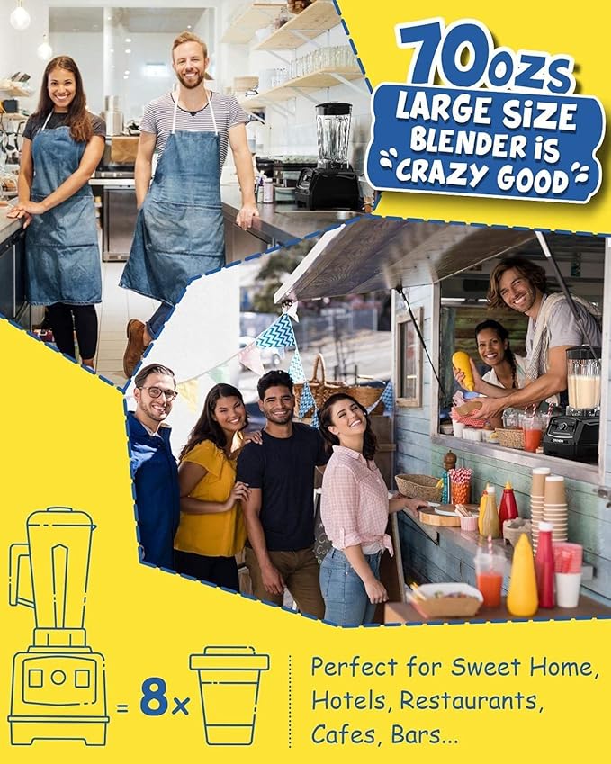 CRANDDI Professional Blender,1500 Watt Commercial Blenders for Kitchen with 70oz Capacity and Self-Cleaning, Classic Blenders for Shakes and Smoothies, Build-in Pulse, YL-010-B