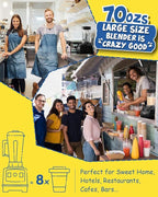 CRANDDI Professional Blender,1500 Watt Commercial Blenders for Kitchen with 70oz Capacity and Self-Cleaning, Classic Blenders for Shakes and Smoothies, Build-in Pulse, YL-010-B