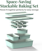 Larder & Vine 8-Piece Bakeware Set | Non-Stick Baking Set with Ceramic Finish | PFAS, PFOA, PTFE, and BPA Free Baking Essentials | Baking Sheets, Muffin Tins and Assorted Baking Pans | Sage