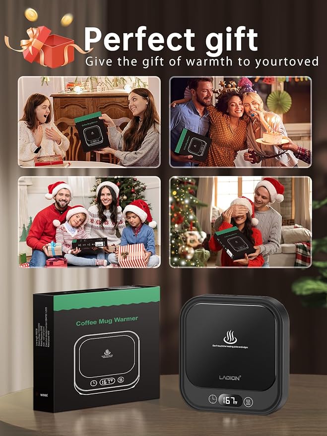 Mug Warmer - 40W Coffee Cup Warmer for Desk with Auto Shut Off, Smart Electric Candle Warmer with 4 Temp & Time Settings, Coffee Gifts for Beverage, Tea, Water, Milk in Home & Office (Black)