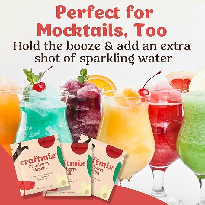 Craftmix Cranberry Vanilla Mix, Makes 12 Drinks, Cranberry Cocktail Mixer, Instant Skinny Cocktail and Mocktail Mix - With Real Fruit - Vegan Low Carb, Low Sugar, Non-GMO, Gluten Free, Easy to Mix
