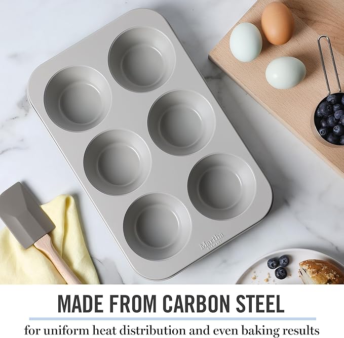 Martha Stewart Gallen 6 Cup Nonstick Carbon Steel Muffin/Cupcake Pan - Cool Grey