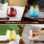 40 Pack Plastic Ribbed Wine Glasses, 14Oz Origami Disposable Wine Glasses Unbreakable Clear Plastic Cocktail Glasses Recyclable Shatterproof Reusable Wine Cups (14oz-Gold Rim 40pack)
