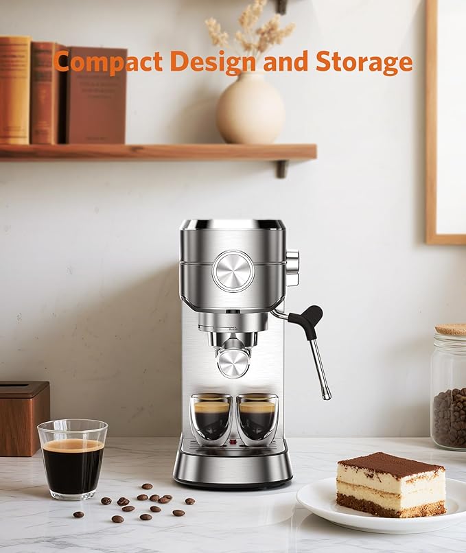 Espresso Machine 20 Bar,Compact Espresso Machine with Milk Frother,Stainless Steel Coffee Maker with 40 oz Removable Water Tank for Cappuccino,Latte