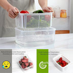 LUXEAR Larger Fruit Vegetable Produce Storage Saver Containers with Lid & Colander 5 Packs BPA-Free Plastic Fresh Keeper Set | Refrigerator Fridge Organizer | for Salad Berry Lettuce Food Celery