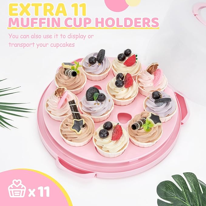 Ohuhu Cake Carrier, BPA-Free Cake Holder Storage Container Cupcake Carrier Keeper - Cake Stand with Lid 2 Handles Portable Round Two Sided Base for Cookies Nuts Fruits for 10 inch Cake Perfect Gifts