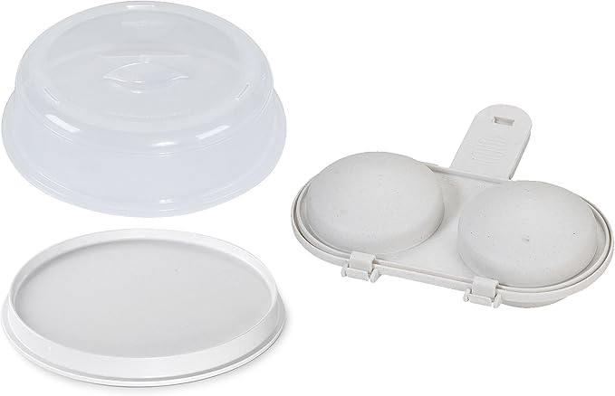 Nordic Ware Microwave 2-Sided Round Bacon and Meat Grill, 10-Inch Spatter Cover and 2-Cavity Egg Poacher