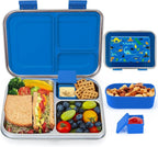 MaMix Stainless Steel Kids Lunch Box, 3 Compartments Leak-Proof Bento Box for Kids for Sandwich, Lunch Containers Freezer Safe (Blue)
