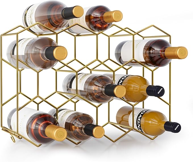 Urban Deco Countertop Wine Rack for 14 Bottles - No Assembly Required Modern Wine Bottle Holder Stand for Cabinet, Kitchen, Bar, Pantry - Gold Wire Wine Rack Inserts