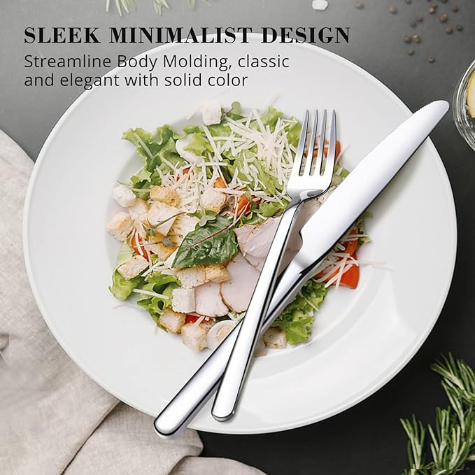 KINGSTONE Silverware Sets, 60 Piece Flatware Set for 12, 18/10 Stainless Steel Cutlery Set Mirror Polished Modern Design Dishwasher Safe