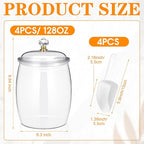 Nuogo 4 Pcs Plastic Candy and Cookie Jars with Lids Clear Cookie Container Candy Jars Large Airtight Apothecary Storage Organization for Wedding Home Kitchen Bar(128 oz)