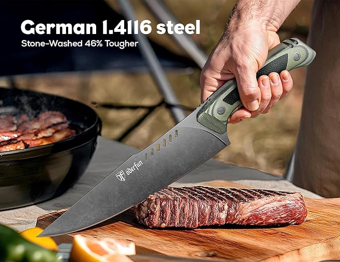 8 Inch Professional Chef Knife - German Steel Blade with G10 Handle & Full-Tang Construction - Outdoor Kitchen & Survival Gyuto Design - Knife For Men