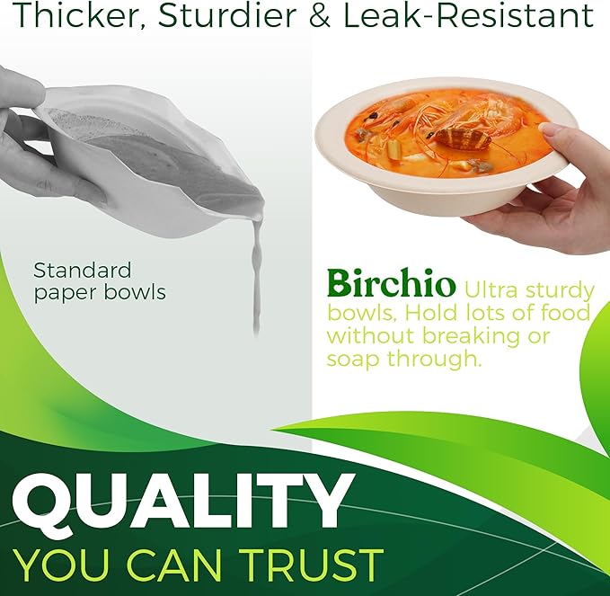 Paper Bowls 16 oz [150-Pack], Heavy Duty Disposable Bowls Perfect for Hot Soup and Milk Cereals, 100% Compostable and Eco-Friendly Made from Bagasse