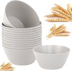 supernal 12PCS Light Grey Wheat Straw & Hard Plastic Bowls - Sturdy Reusable Soup Bowls for Hot Food,Unbreakable Bowl for Catering,Weddings,Holiday Meals (Disposable Lightweight Snack Bowl)