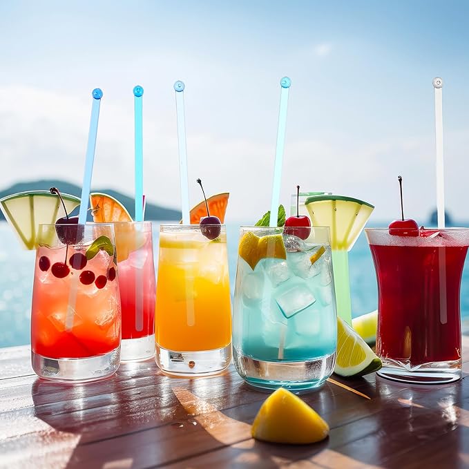 Mudder 100 Pieces Disposable Plastic Round Top Crystal Swizzle Sticks (Gradient Blue)