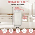64 oz Glass Pitcher with Lid - 2 Quart Mason Jar Pitcher with Lid, Wide Mouth Airtight & Leakproof Glass Jar for Iced Tea, Juice, Breastmilk, Cold Brew, Sun Tea and Drinks