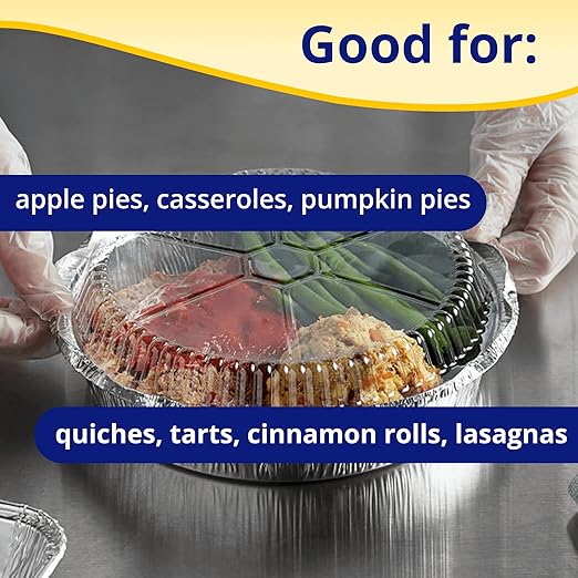 IDL Packaging 9" Round Aluminum Foil Pans with Dome Lids (Pack of 100) - Disposable Aluminum Container with Clear Plastic Lids - Great for Baking, Cooking, Serving