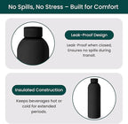 NOBL Stainless Steel Water Bottle,17 oz, 500 ml, Double Wall Vacuum Insulation, Sealed Bottle Keeps Drinks Cold 24 Hrs & Hot 12 Hrs, Leak Proof, Fits Noble Carry-On Cup Holder - Black
