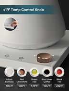 Electric Kettle, Gooseneck Electric Kettle, ±1℉ Precise Temperature Control, Stainless Steel Interior, Quick Heating for Pour Over Coffee, Tea & Boiling Water, 0.9L (White)