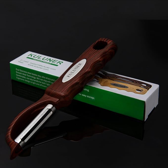 Kitchen potato vegetable peeler with stainless steel rotating blade, suitable for fruits and vegetables （Redwood grain）