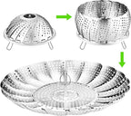 Vegetable Steamer Basket for Cooking 304 Stainless Steel Veggie Food Steamer Basket, Folding Expandable Steamers to Fit Various Size Pot (5.9" to 10")