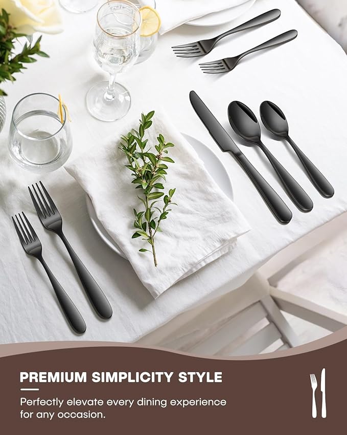 Black Silverware Set for 12, Ollex 60-Piece Black Flatware Set Include Forks Spoons and Knives Stainless Steel Eating Utensils Sets Mirror Finish Tableware Kitchen Cutlery Sets, Dishwasher Safe