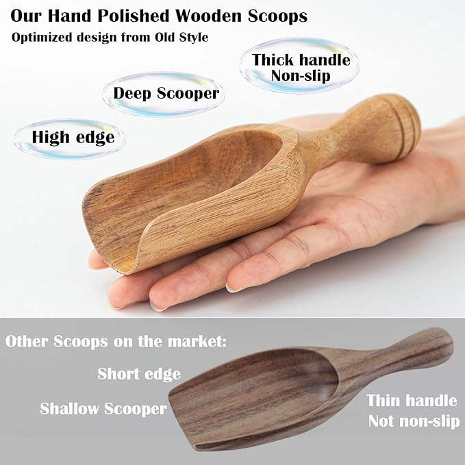 Big Coffee Scoops Shovel,Large Ground Coffee Scoop 2PCS Large Wooden Scoops for Jars 5.9″ Acacia Measuring Spoons for Coffee, Kitchen Scoop for Tea,Coffee, Powder, Bath Salts,Laundry -Multifunctional