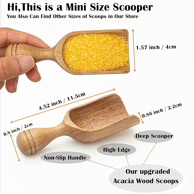 Wooden Scoops for Canisters 4PCS Wooden Scoop for Jars Acacia Mini Measuring Spoons for Ground Coffee Scoops Shovel Kitchen Scooping for Tea Powder & Bath Salt Laundry Detergent Shove- Multipurpose