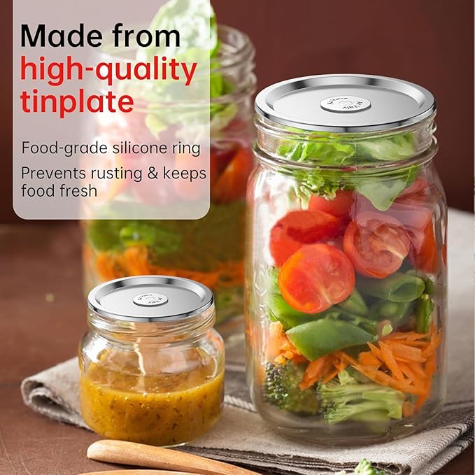 24Pcs- Regular Mouth Canning Lids for Ball, Kerr Jars - Split-Type Metal Mason Jar Lids for Canning - Food Grade Material, 100% Fit & Airtight for Regular Mouth Jars