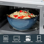 Hasense Large Serving Bowls, 9 Inch Ceramic Salad Bowls, 84 oz Serving Dishes for Entertaining, Deep Bowl Set Perfect for Soup Pasta Pho Popcorn Fruit, Dishwasher Microwave Safe, Set of 2, Navy Blue