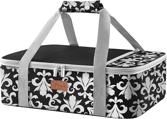 Lifewit Casserole Carrier for Hot or Cold Food, Insulated Casserole Baking Dish Bag Food Carrier, Lasagna Holder for Potluck/Parties/Picnic/Cookouts, Fits 9"x13" Baking Dish, Black