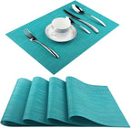 PIGCHCY Placemats,Durable Heat Resistant Placemats for Dining Table,Washable Woven Vinyl Kitchen Placemats Set of 4 (18 x 12 inches, Turquoise)
