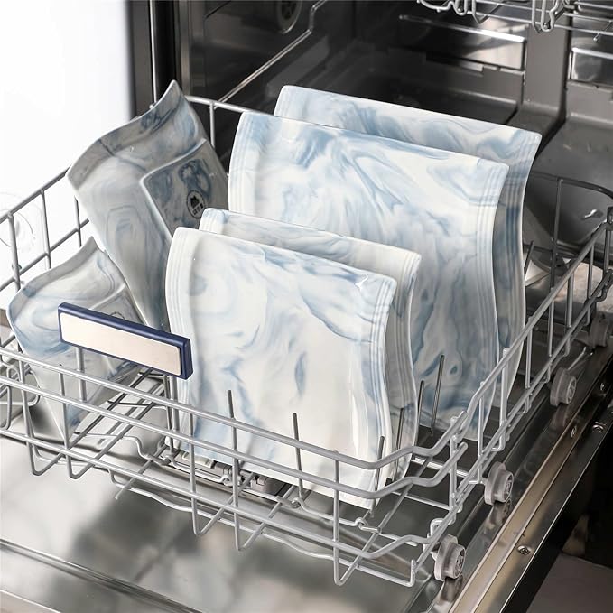 MALACASA Plates and Bowls Sets, 26 Piece Blue Dinnerware Sets for 6, Porcelain Dinner Set with Set, Dishes, Cereal Serving Platters, Kitchen Plate Bowl Series FLORA, 26 Piece(Service for 6)