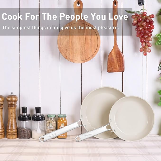 MsMk 8" and 10" Ceramic cookwaer set Non Stick Frying Pans, Nonstick Skillets Sets, PFOA Free Non-Toxic, Scratch-resistant, Oven-Safe, Induction Compatible with All Cooktops