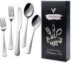 VANDBAO Silver Flatware Cutlery Silverware Set 20 Pieces, Stainless Steel Colorful Utensils, Tableware Set Service for 4, Include Knife/Fork/Spoon, Reusable, Mirror Polished, Dishwasher Safe