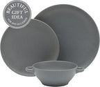 Gibson Elite Clover Hill 12-Piece Stoneware Dinnerware Set – Dark Blue Embossed Plates and Bowls with Matte Speckled Reactive Glaze, Service for 4 – Microwave & Dishwasher Safe
