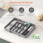 Lifewit Silverware Drawer Organizer, Expandable BPA Free Utensil Tray for Kitchen, Adjustable Flatware and Cutlery Holder for Spoons Forks Knives, Plastic Kitchen Organizers and Storage, Gray