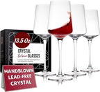 Gusto Nostro Crystal Wine Glasses Set of 4, 13.5 Oz Long Stem Modern Wine Glasses for White and Red Wine, Dishwasher Safe, Fancy, Elegant, Large and Tall Wine Glass for Wedding Christmas Anniversary