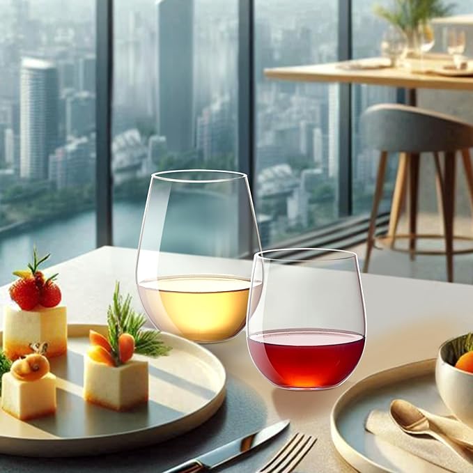 Amazing Abby - Cindy - 14-Ounce Unbreakable Tritan Wine Glasses (Set of 6), Plastic Stemless Wine Tumblers, Reusable, BPA-Free, Dishwasher-Safe, Perfect for Poolside, Outdoors, Camping, and More