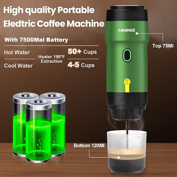 Portable Electric Espresso Machine,Travel Coffee Maker for Camping, Car Coffee Maker Self-Heating with USB-DC,3-in-1 Extraction of 8g Coffee Powder,NS and Small Capsules for RV,Hiking,Office G