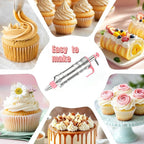 Dessert Decorating Syringe Set, Frosting Piping Kit icing piping kit Food Grade Stainless Steels (6 pro piping tips shooters 50 disposable piping bags) For Baking, Decorating Cupcake, Deviled Eggs