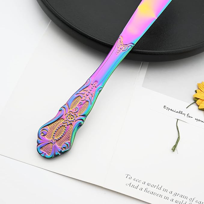 Royal 24-piece Rainbow Silverware Dinnerware, 18/10 Stainless Steel Luxury Flatware Service For 6 Include Knives/Forks/Spoons/Teaspoons, Mirror Polished Dishwasher Safe