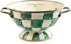 MACKENZIE-CHILDS Enamel Colander, Decorative Kitchen Strainer, Small, Green-and-White Emerald Check